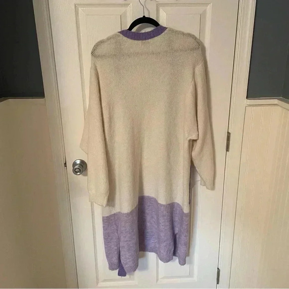 Anthropologie FRNCH Eloise Color Blocked Purple Duster Cardigan OS - Picture 7 of 7
